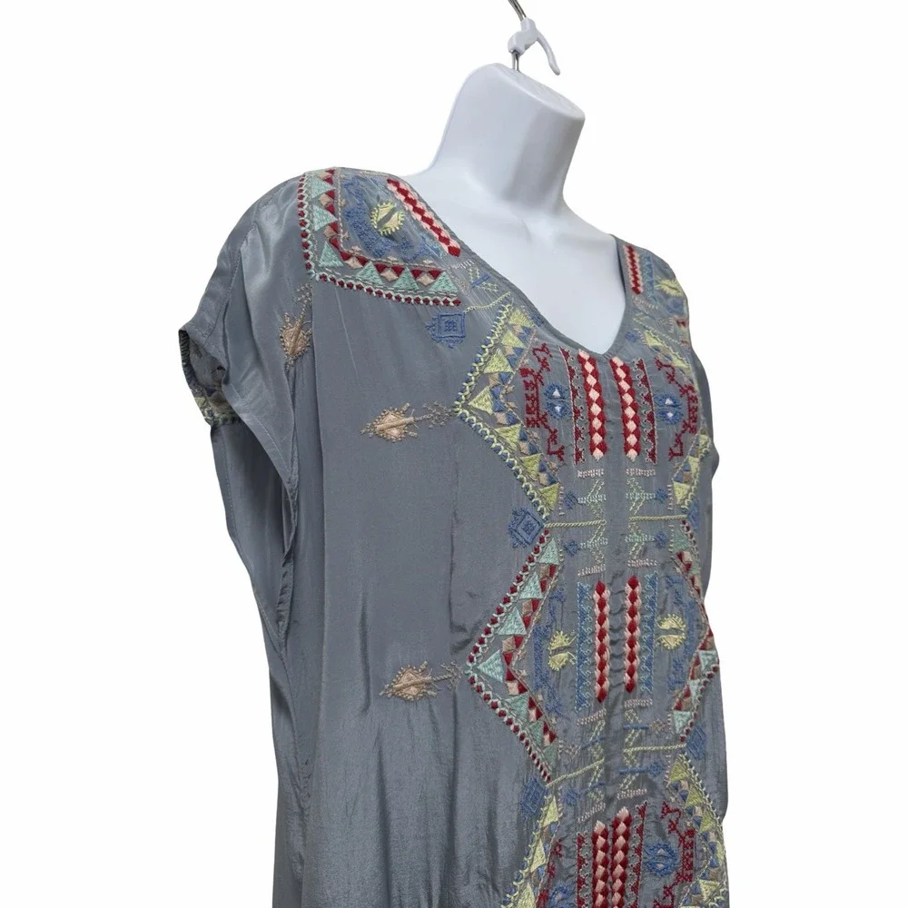 Sundance Womens Embroidered Viscose Shift Mini Dress Size L Blue Bohemian Boho - Picture 3 of 8